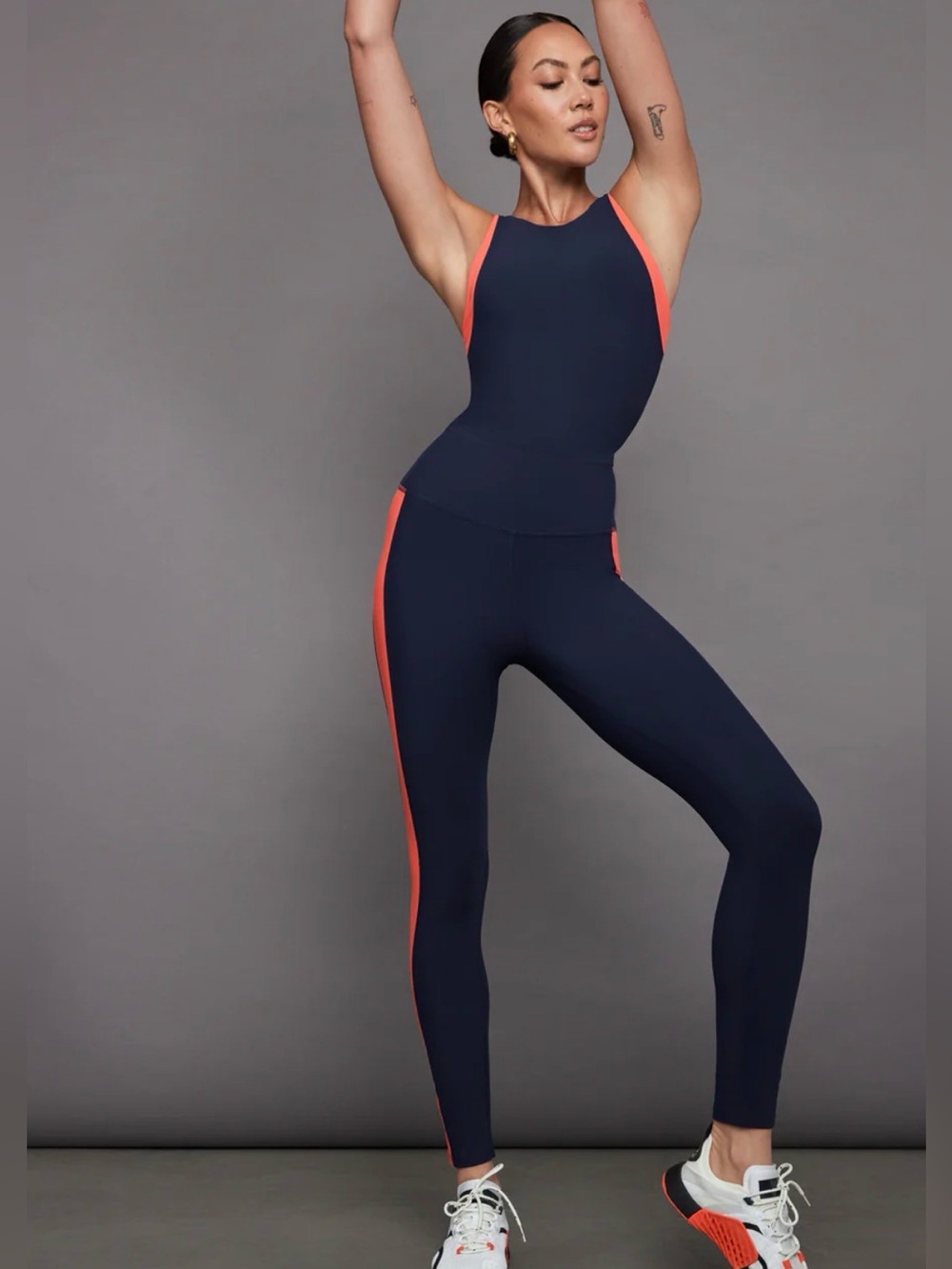 Carbon38 Navy and Orange High-Waist Legging & Crop Tank Set ✨ - Picture 1 of 15